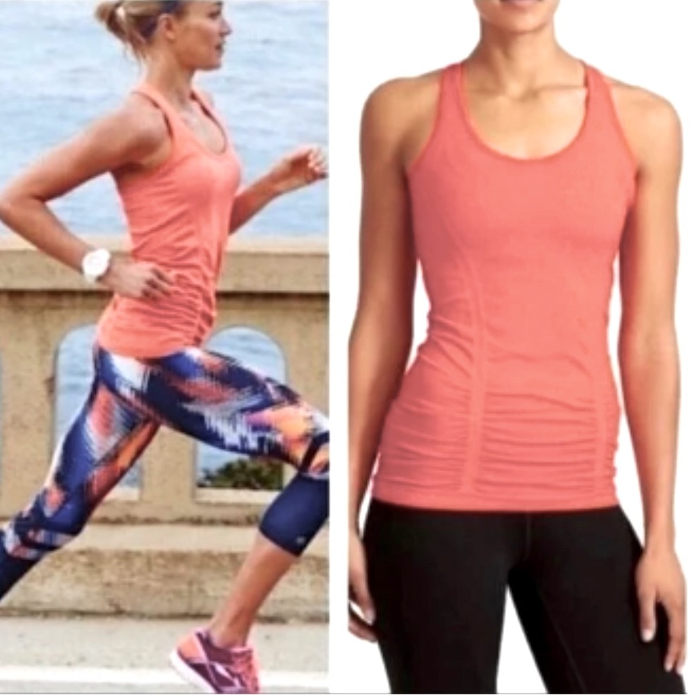 Athleta Fastest Track Seamless Tank Top Space Dye Neon Orange SZ XS